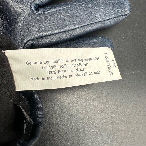 Vintage Blue Leather Gloves Women Lined Black Winter Retro Soft 8.5 / 9 - Picture 5 of 6